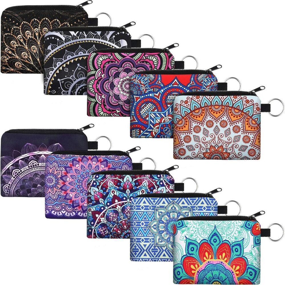 10 Pieces Small Coin Purse Boho Change Purse Pouch Mini Wallet Coin Bag with Zip